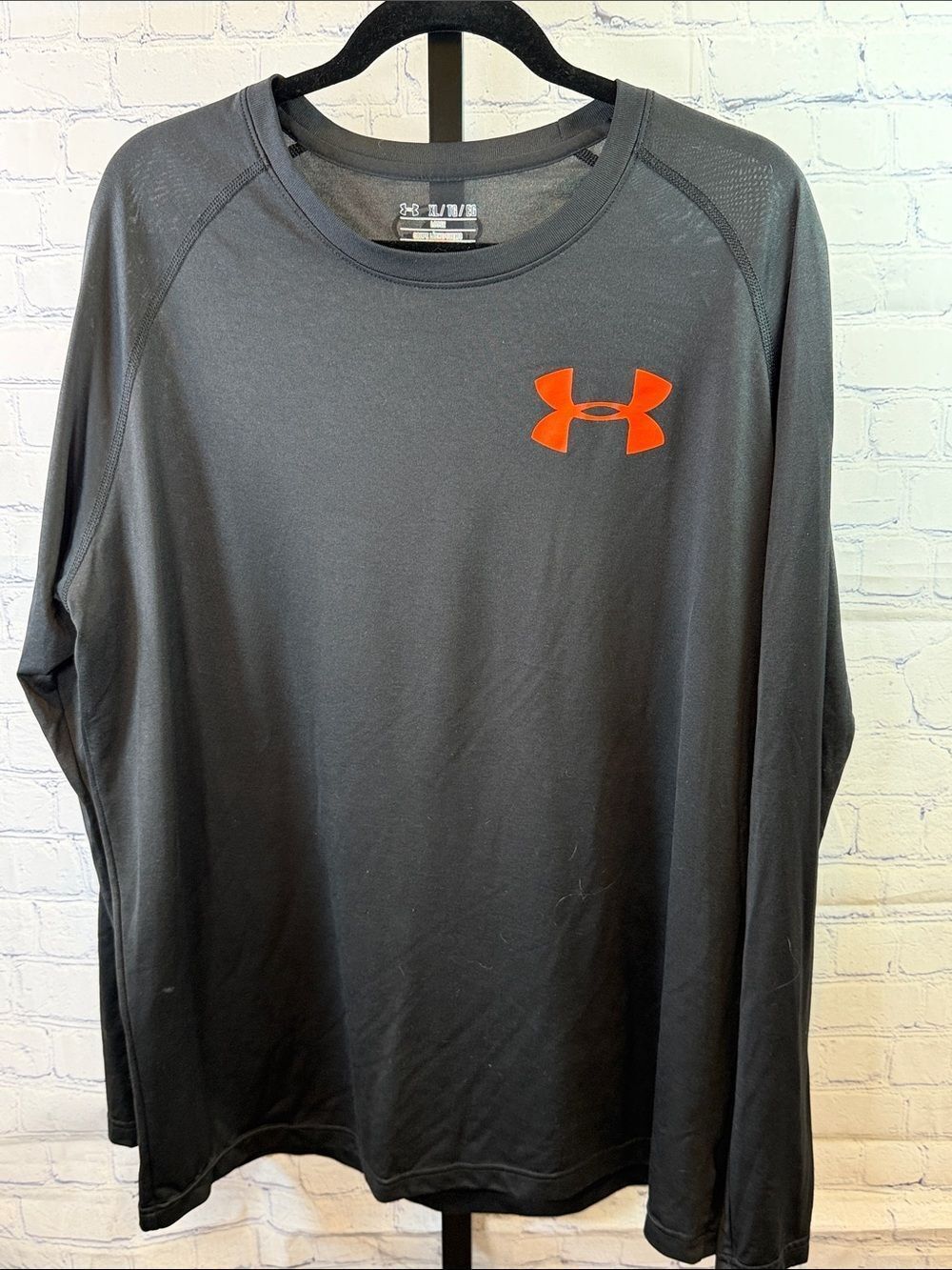 Under Armour Black Long Sleeve Athletic Tee with Orange Logo
